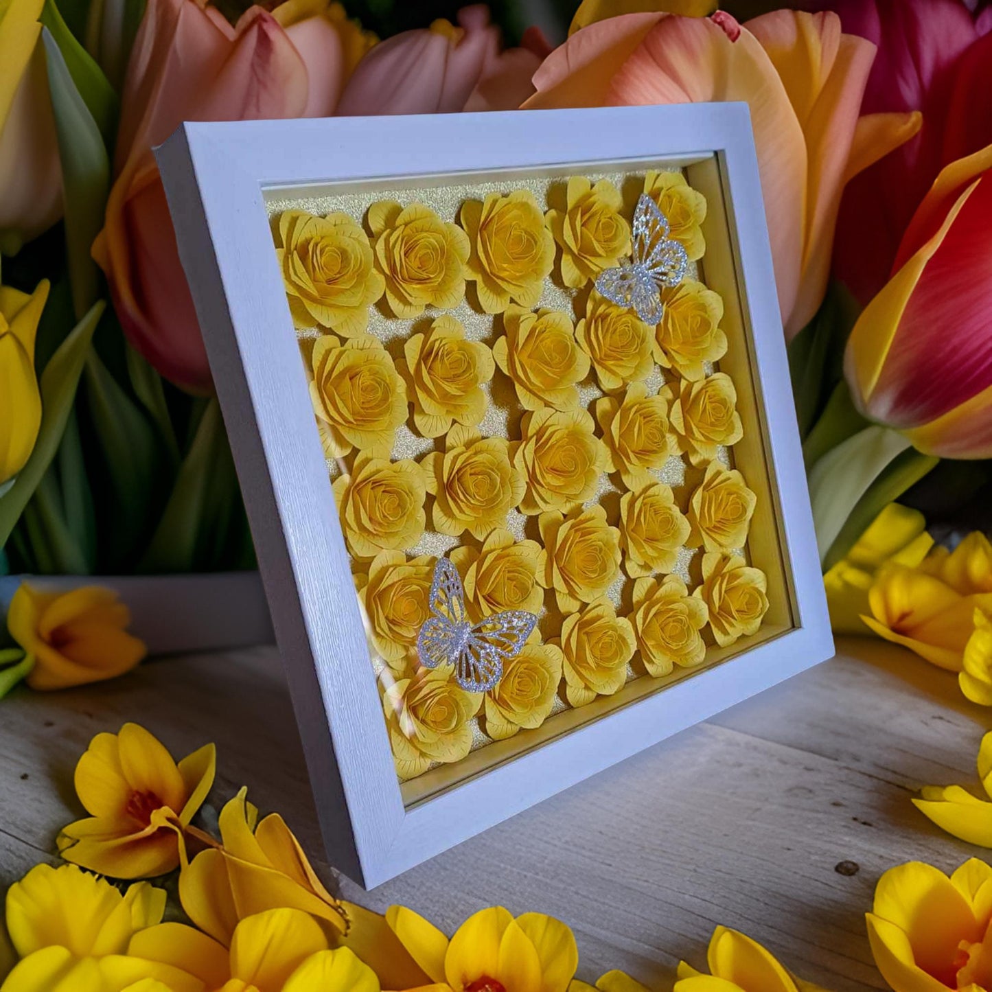 Single Colour Flower Shadow Box - 10 x 10