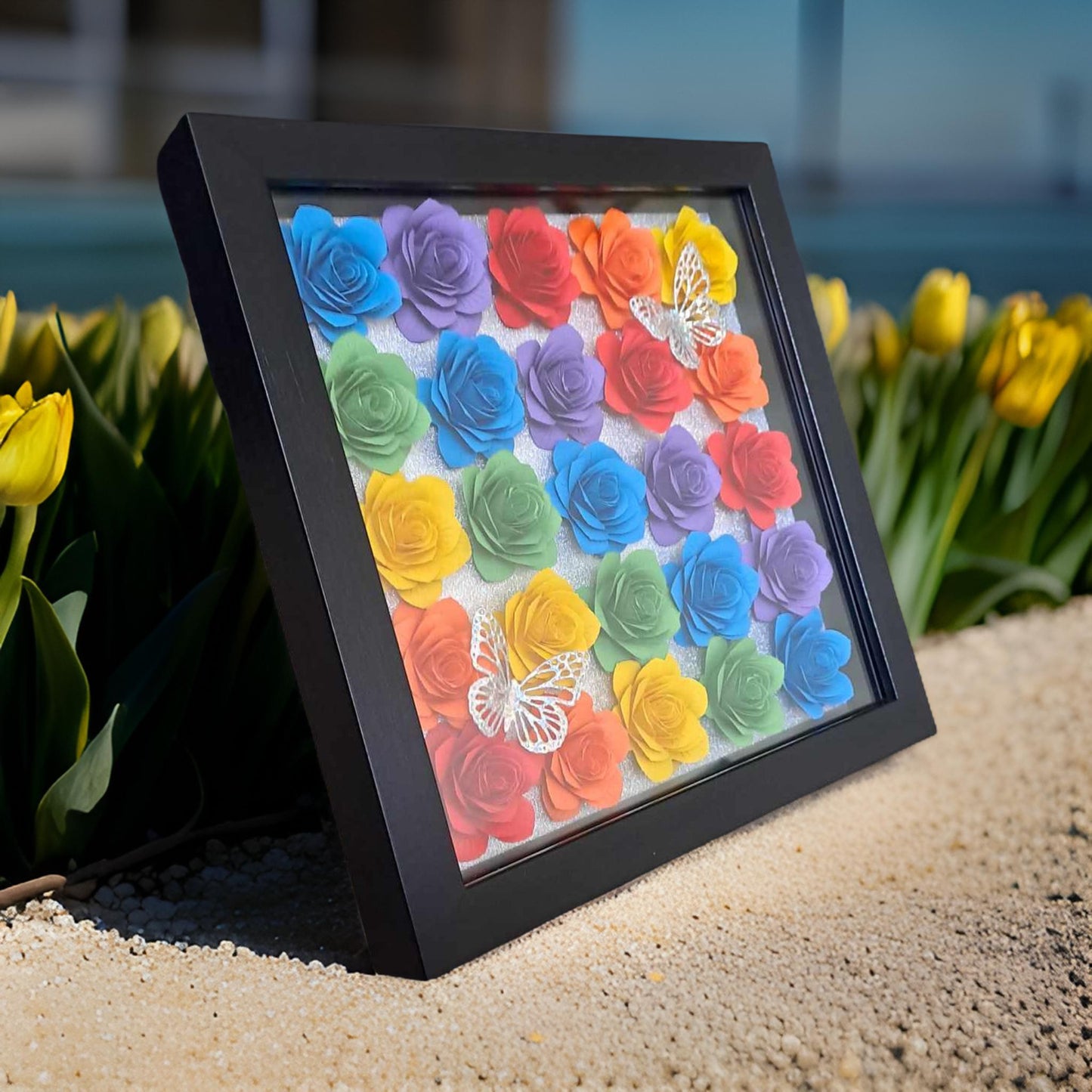 Bright Rainbow Flower Shadow Box - 10 x 10