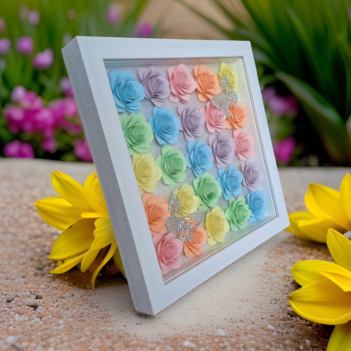 Pastel Rainbow Flower Shadow Box - 10 x 10