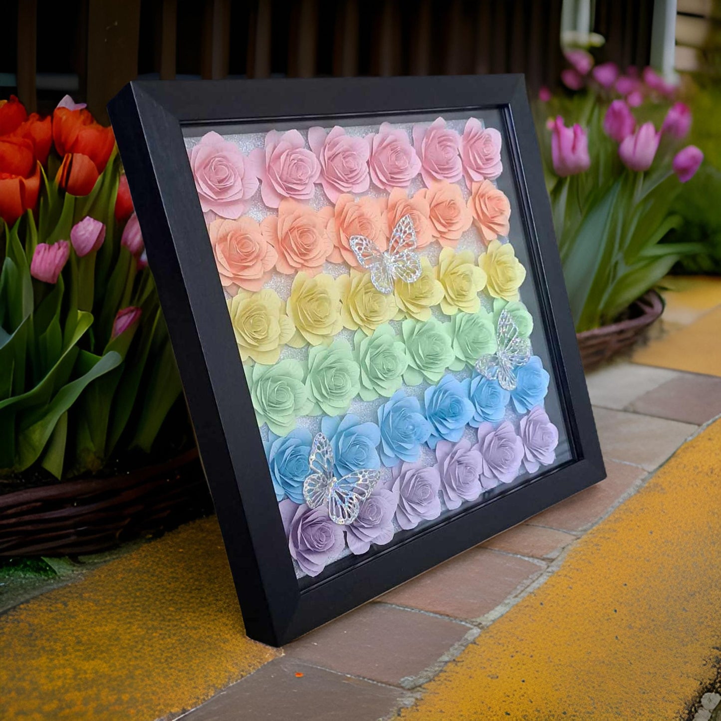 Pastel Rainbow Flower Shadow Box - 11 x 11