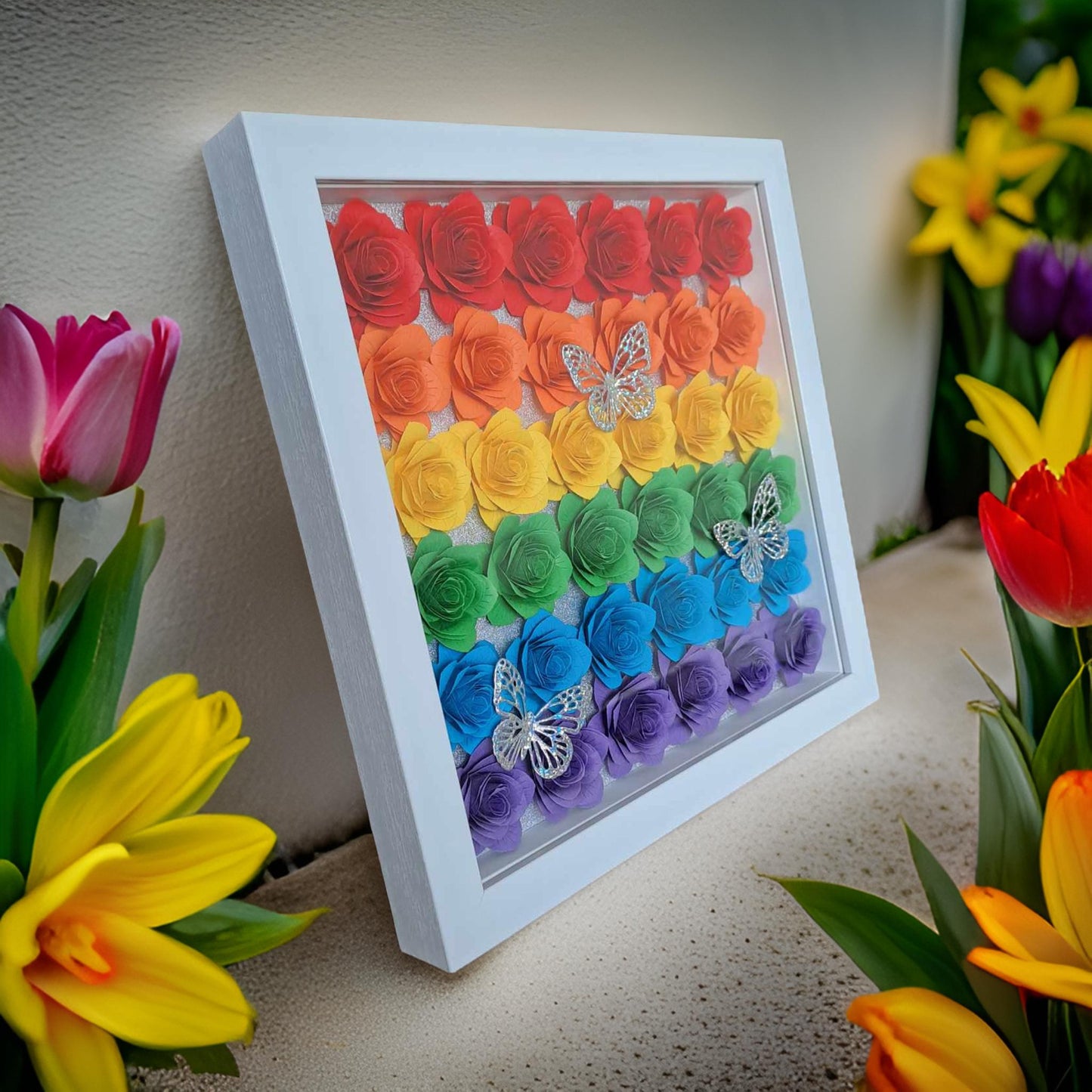 Bright Rainbow Flower Shadow Box - 11 x 11