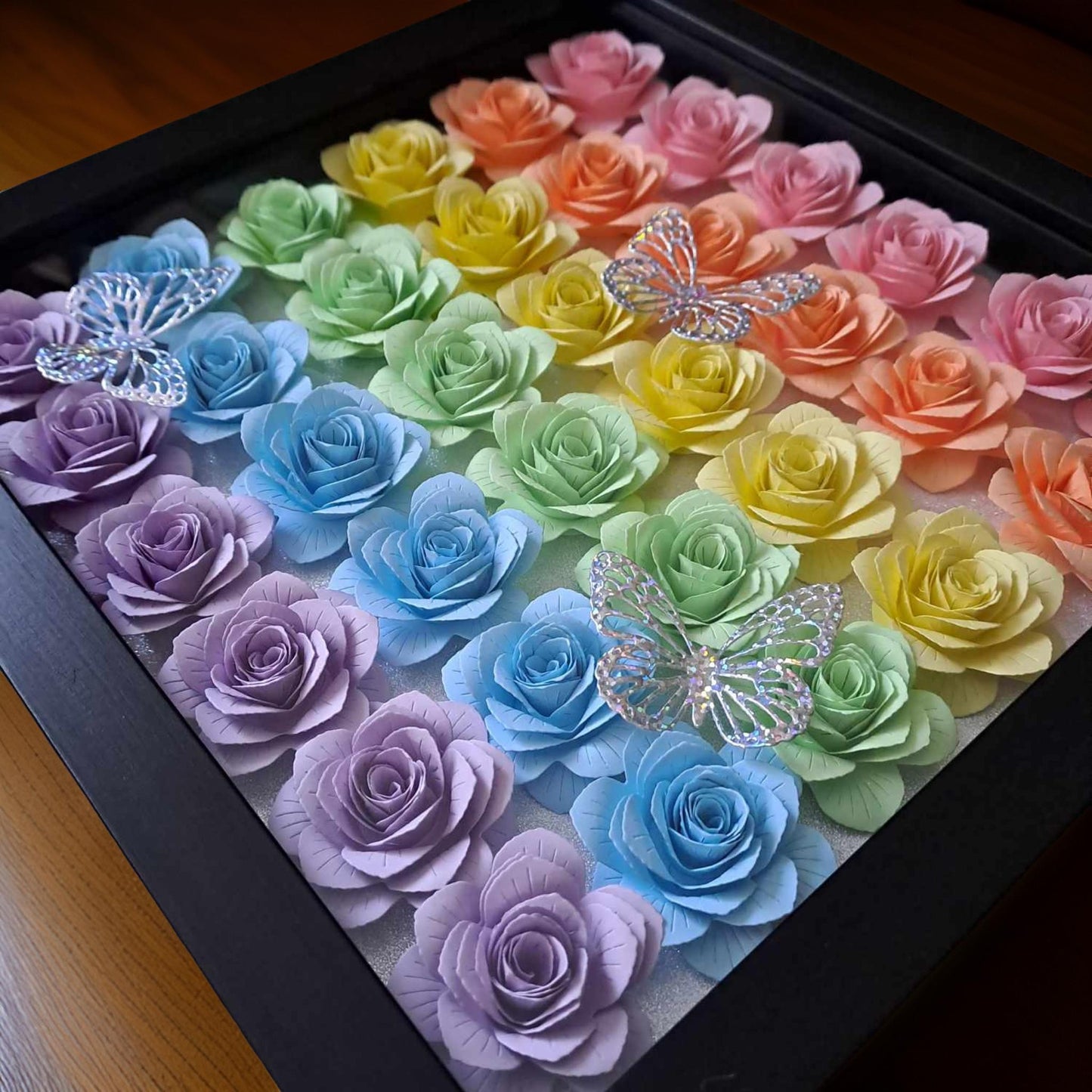 Pastel Rainbow Flower Shadow Box - 11 x 11