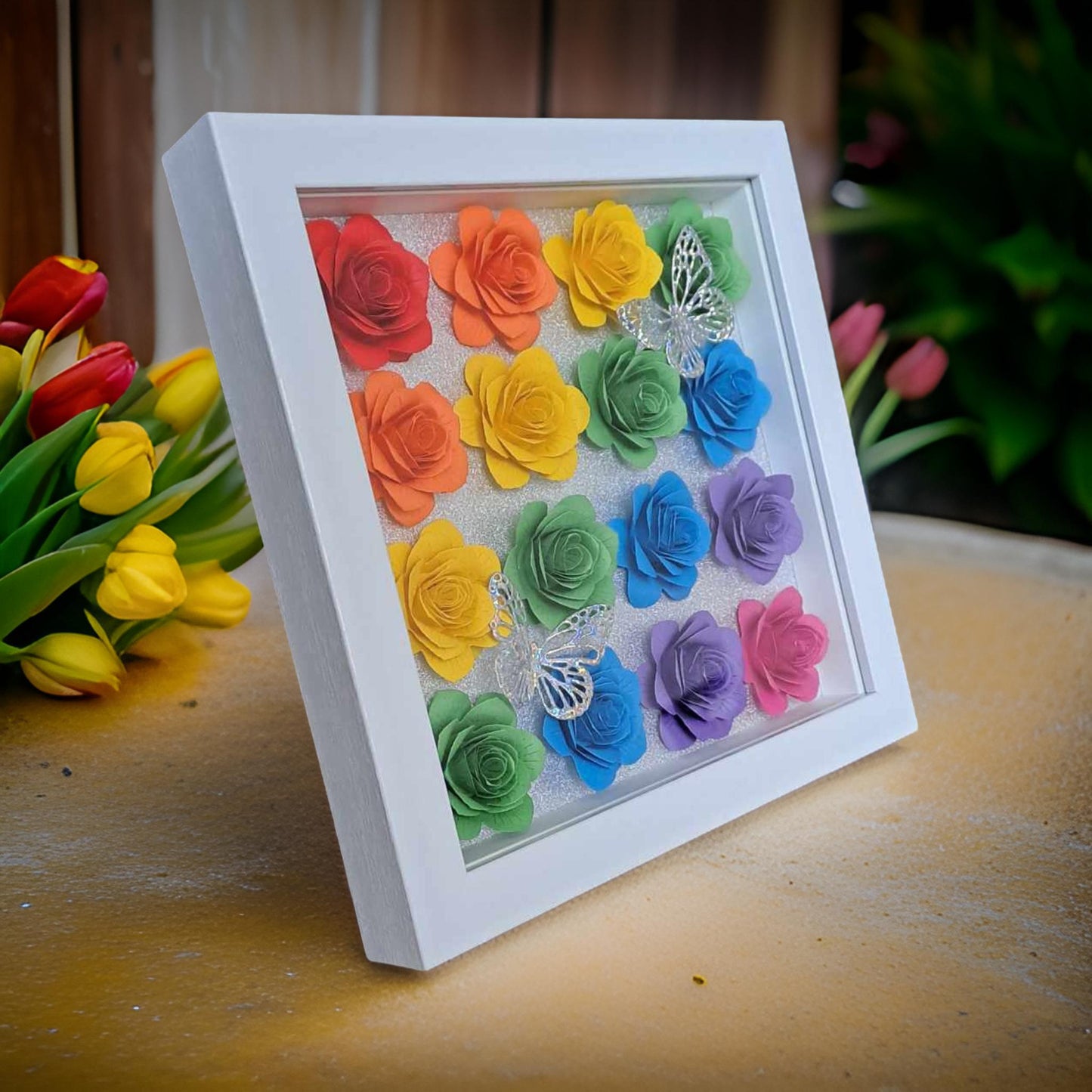 Bright Rainbow Flower Shadow Box - 9 x 9