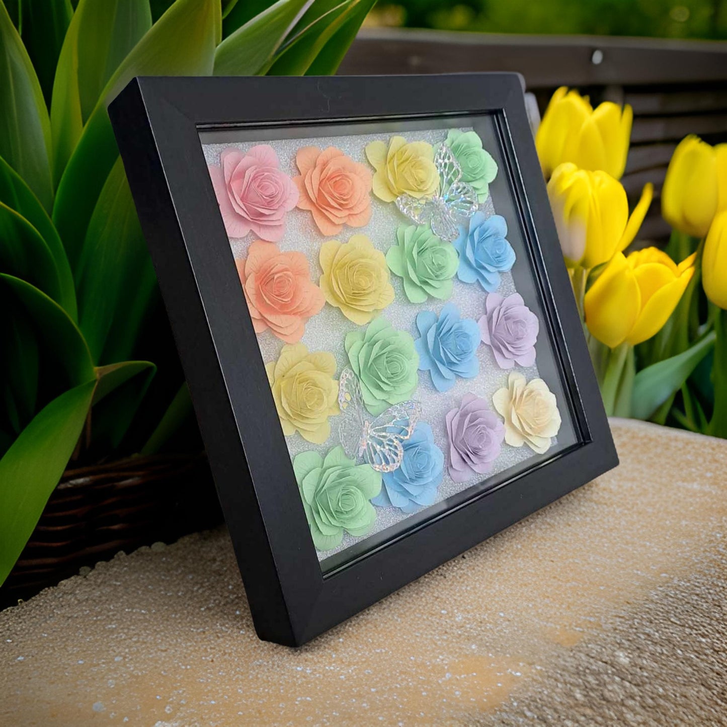 Pastel Rainbow Flower Shadow Box - 9 x 9