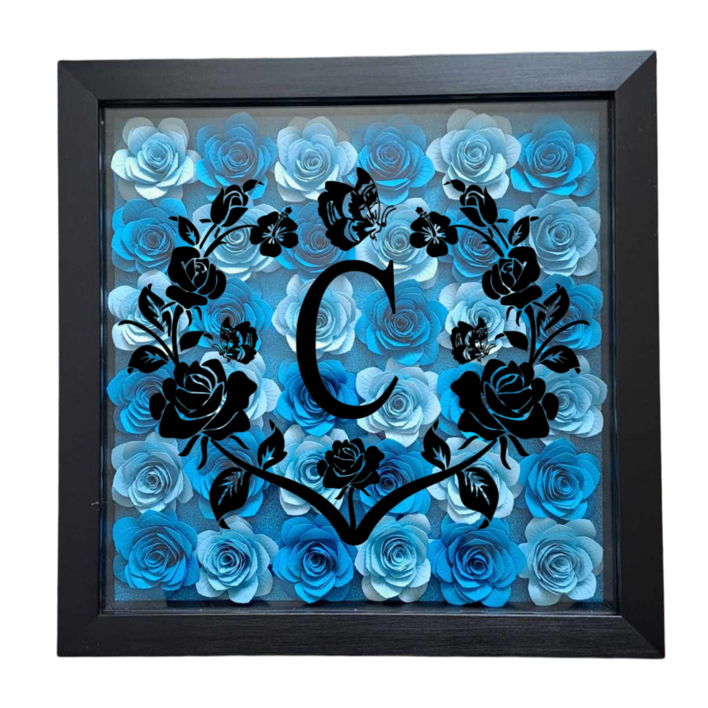 Circle Rose Monogram - Two Colour Flower Shadow Box