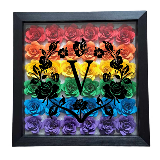 Circle Rose Monogram - Bright Rainbow Flower Shadow Box