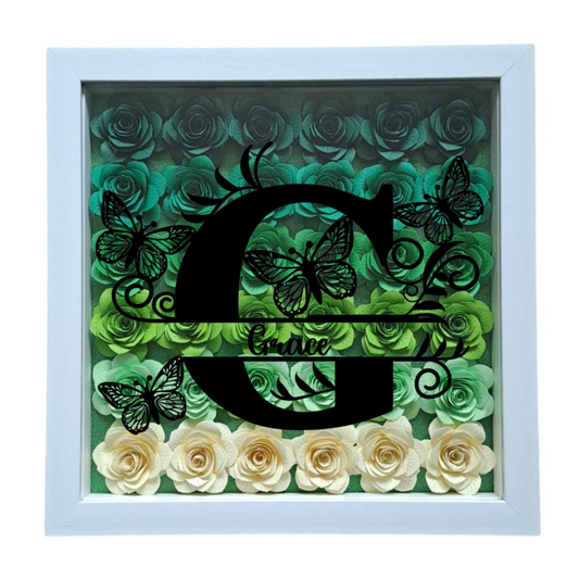 Split Butterfly Monogram - Ombre Flower Shadow Box