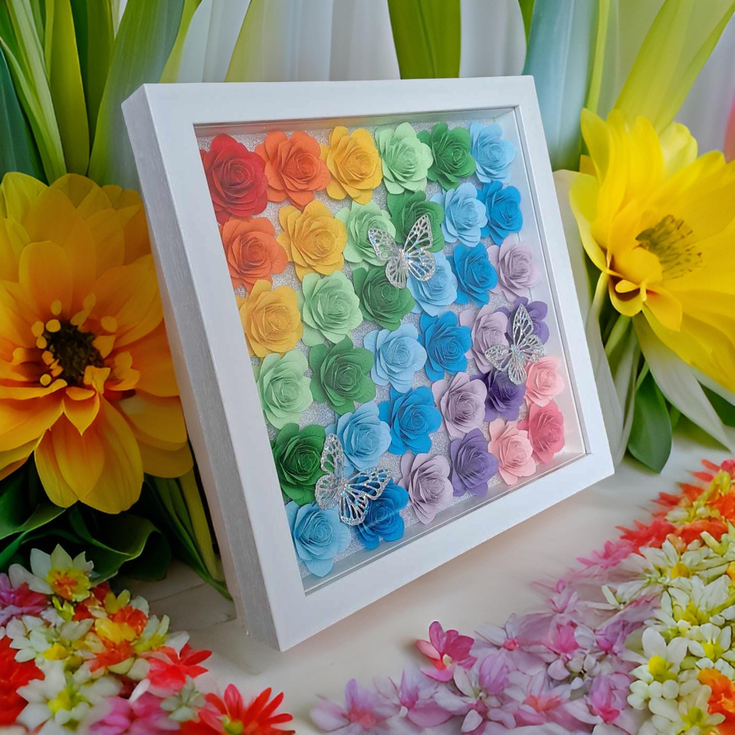 Ombre Rainbow Flower Shadow Box