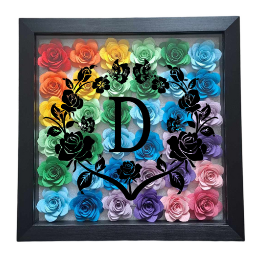 Circle Rose Monogram - Ombre Rainbow Flower Shadow Box