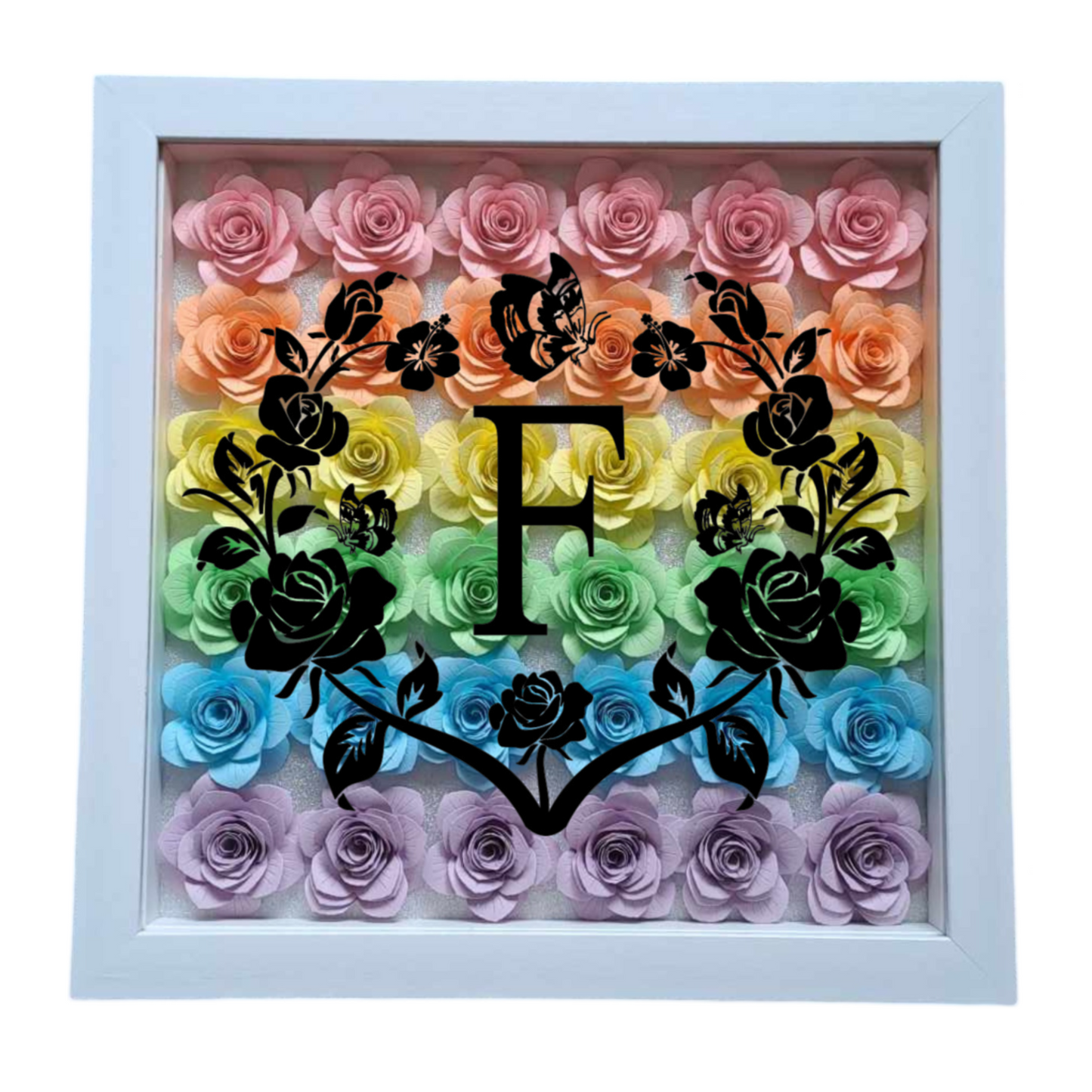 Circle Rose Monogram - Pastel Rainbow Flower Shadow Box