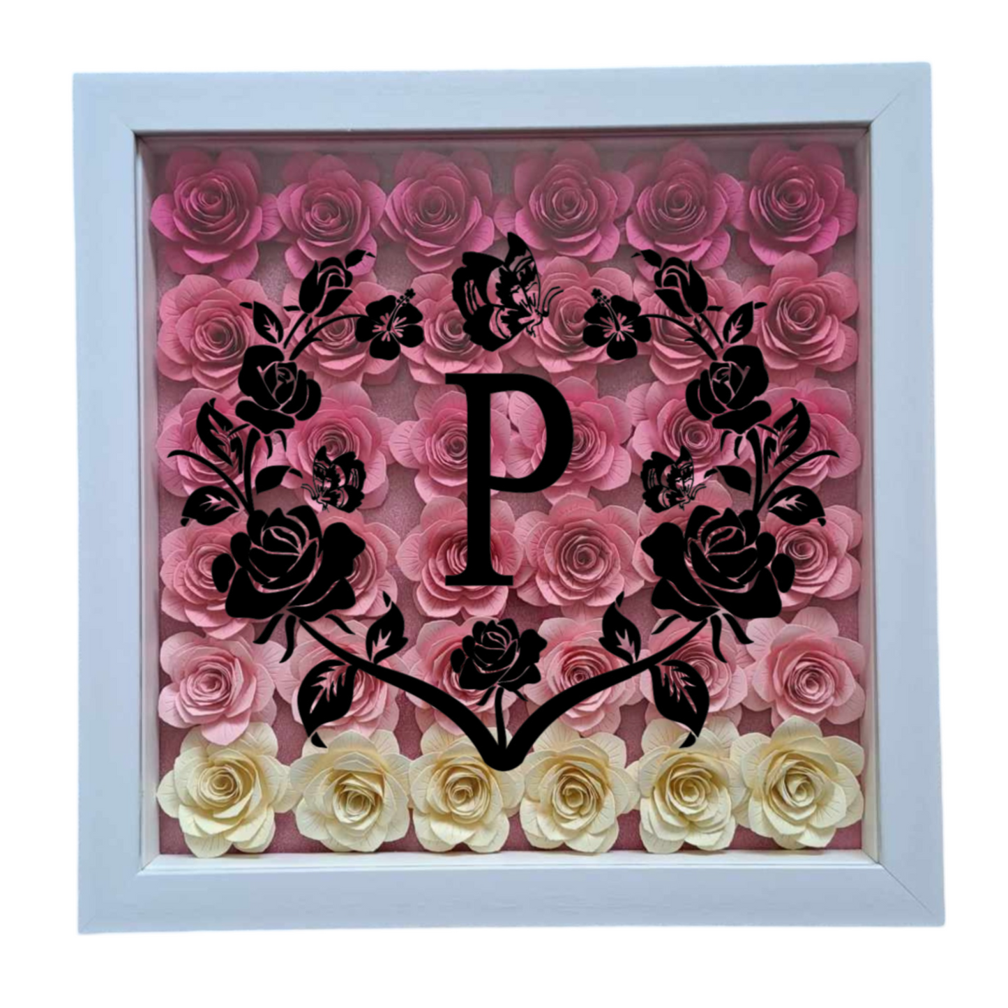 Circle Rose Monogram - Ombre Flower Shadow Box