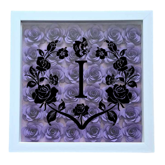 Circle Rose Monogram - Single Colour Flower Shadow Box