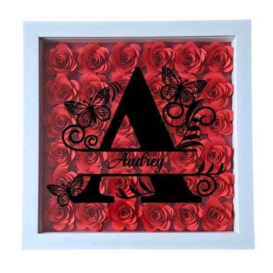 Split Butterfly Monogram - Single Colour Flower Shadow Box