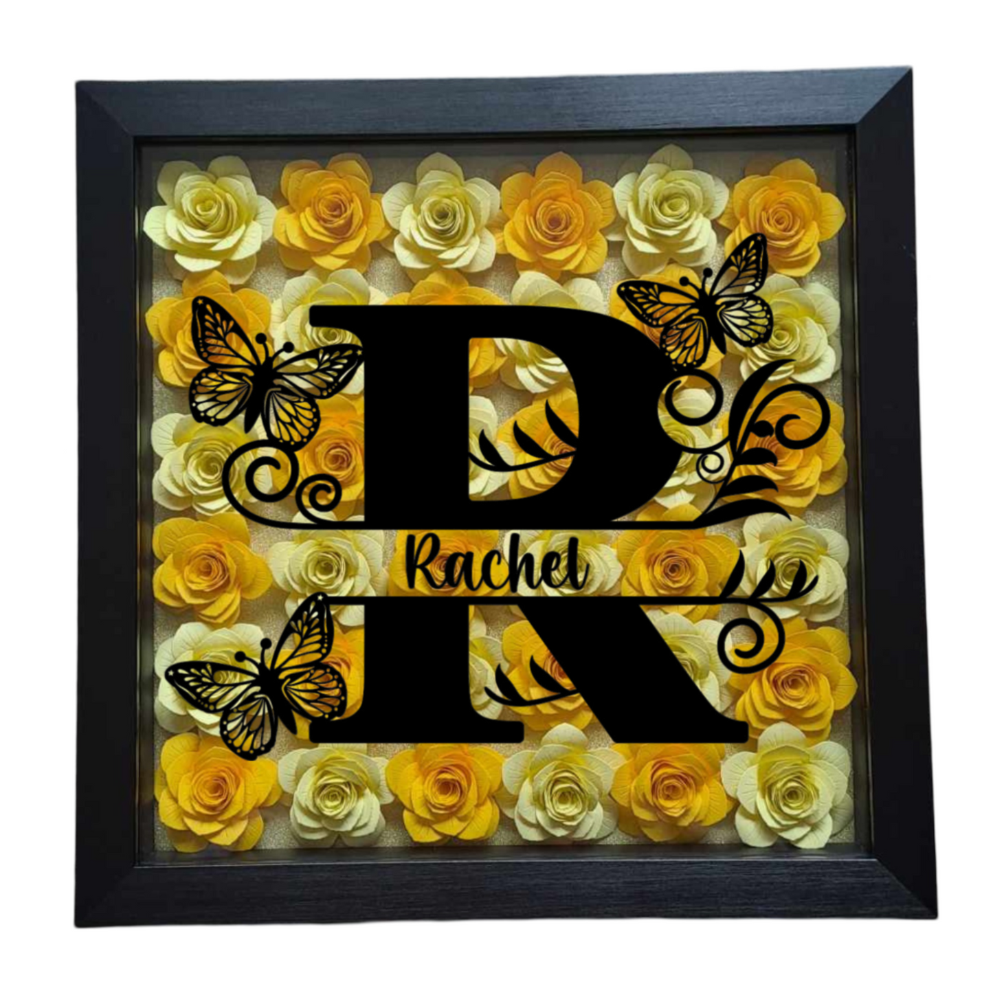 Split Butterfly Monogram - Two Colour Flower Shadow Box